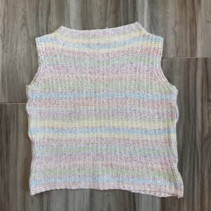 VTG Y2K 90s‎ Crochet Tank Top Multi-color Boho Closed Knit Shirt Hippie festival